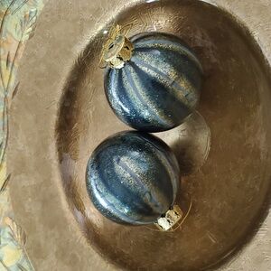 Gluckstein Home Two Piece Hand-Made Glass Blown Abstract Emerald Ornament Balls